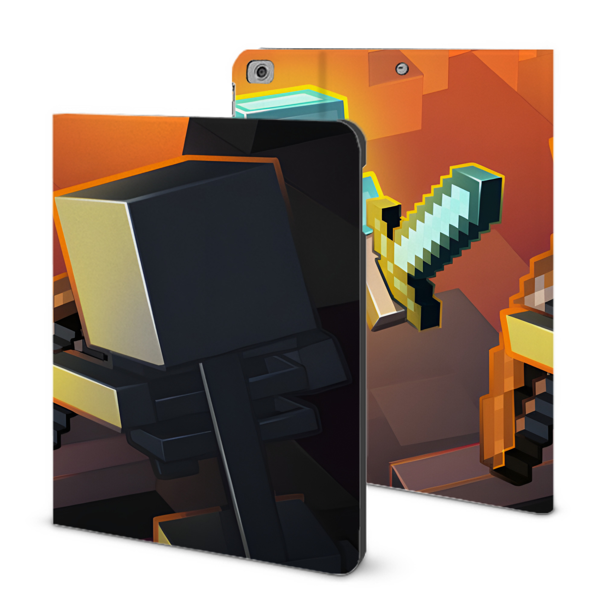 （画像用） マインクラフト ブロックの世界 Minecraft MC Block world IPad ケース ブック型 PUレザー TPU 耐衝撃 軽量 薄型 ペン収納なし 全面保護 IPad 各モデル対応